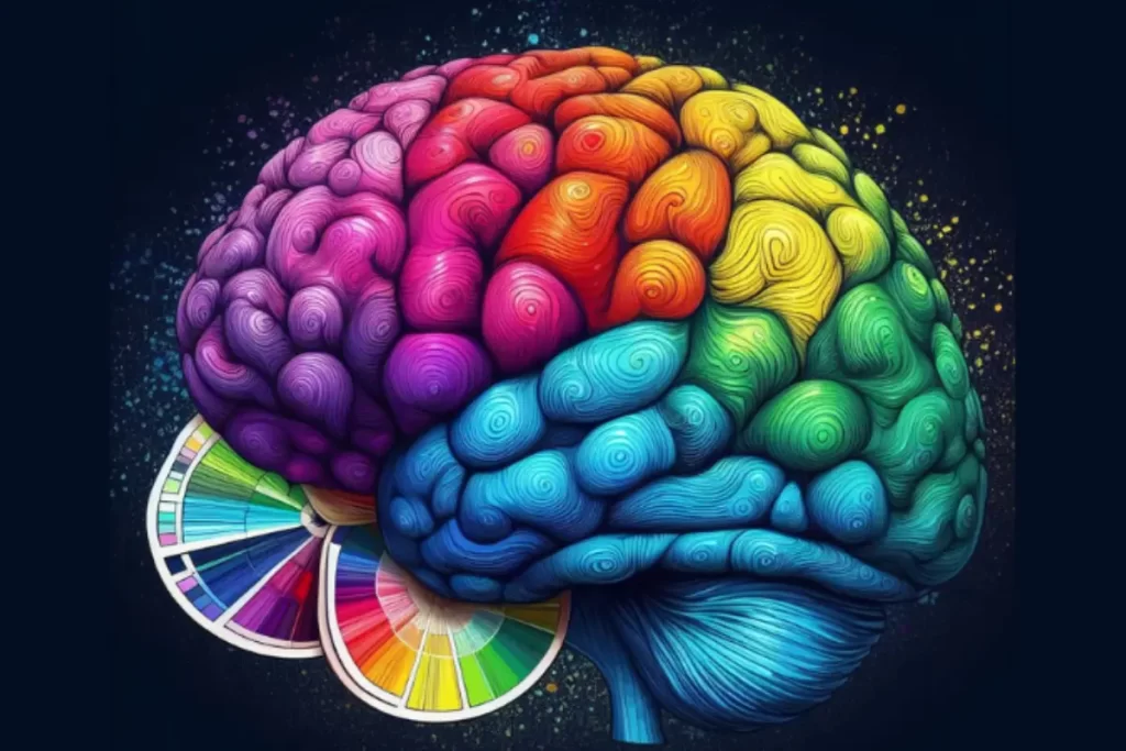 Cerebro colorido representando a Psicologia da Cores