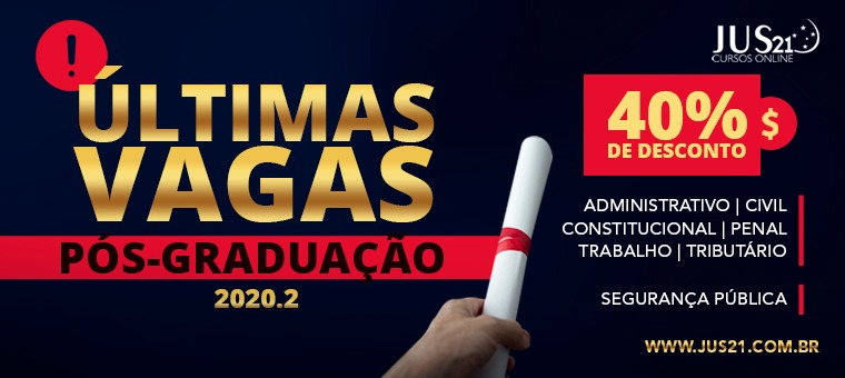 Imagem de um anúncio de promoção de 40% de desconto em cursos de pós-graduação, com foco em áreas como Administrativo, Penal e Tributário. Uma ótima oportunidade para aumentar suas qualificações e conquistar mais vendas no mercado de trabalho.