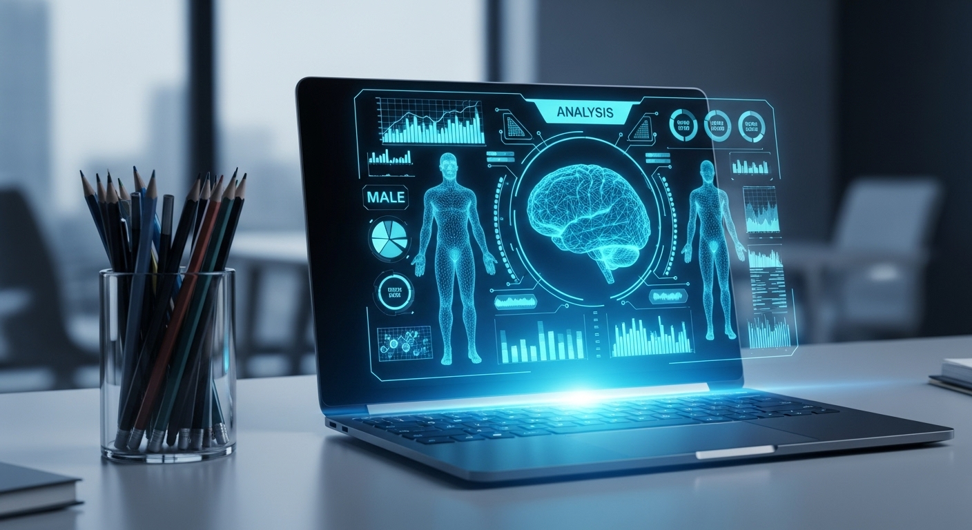 A imagem de um laptop com uma interface de análise cerebral e corporal, destaca a utilização de tecnologia avançada para entender o consumidor. Isso sugere que o 'neuromarketing' em Rio Branco emprega ferramentas digitais para analisar as reações do público a diferentes estímulos, visando compreender seus processos cognitivos e emocionais e, assim, criar estratégias de marketing mais eficazes e personalizadas para o mercado local.