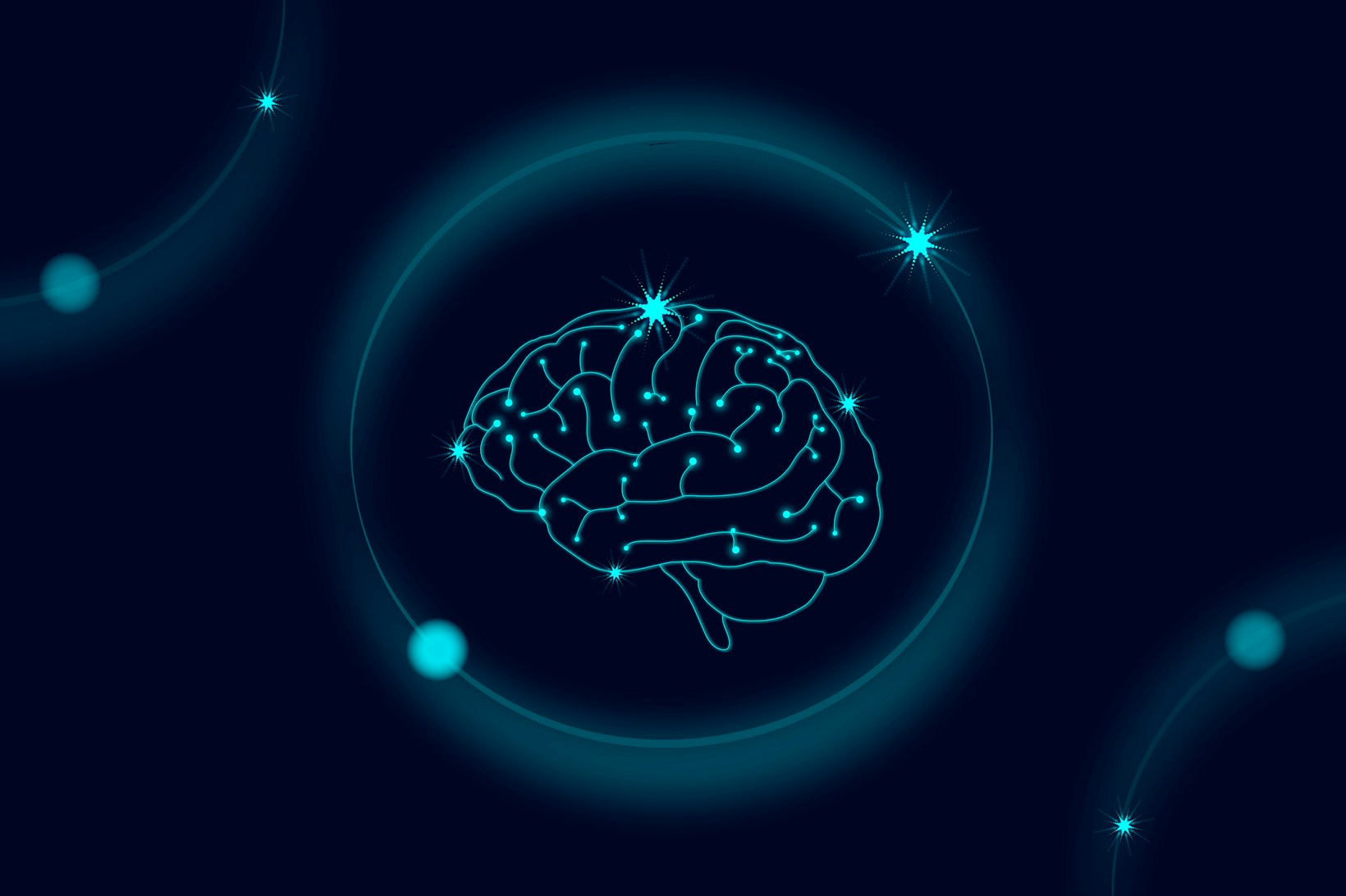 Cérebro estilizado com luzes e conexões, em um fundo escuro. Isso destaca a busca por insights profundos da mente do consumidor através do 'neuromarketing'.