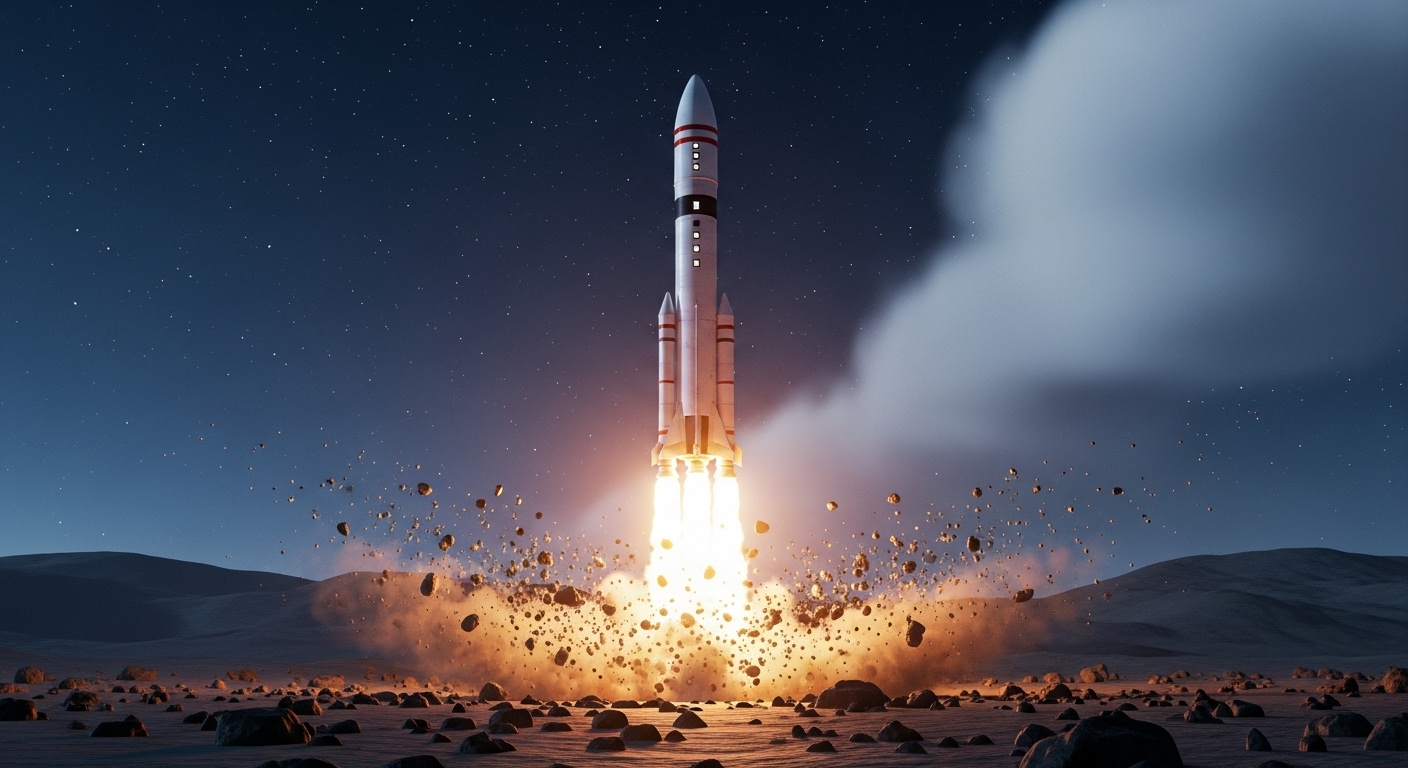 A imagem de um foguete em plena decolagem, rompendo a atmosfera, destaca a busca por um crescimento sem limites. Isso sugere que o 'Growth Marketing' envolve estratégias que visam romper barreiras, alcançar novos patamares e impulsionar um crescimento significativo e em alta velocidade para um negócio ou produto.