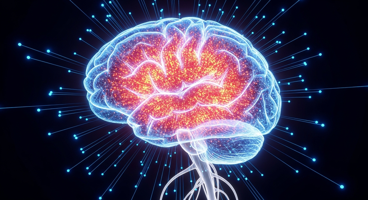 Ilustração de um cérebro com conexões digitais ativadas, representando o gatilho mental e a estratégia psicológica por trás de uma oferta Tripwire no marketing.