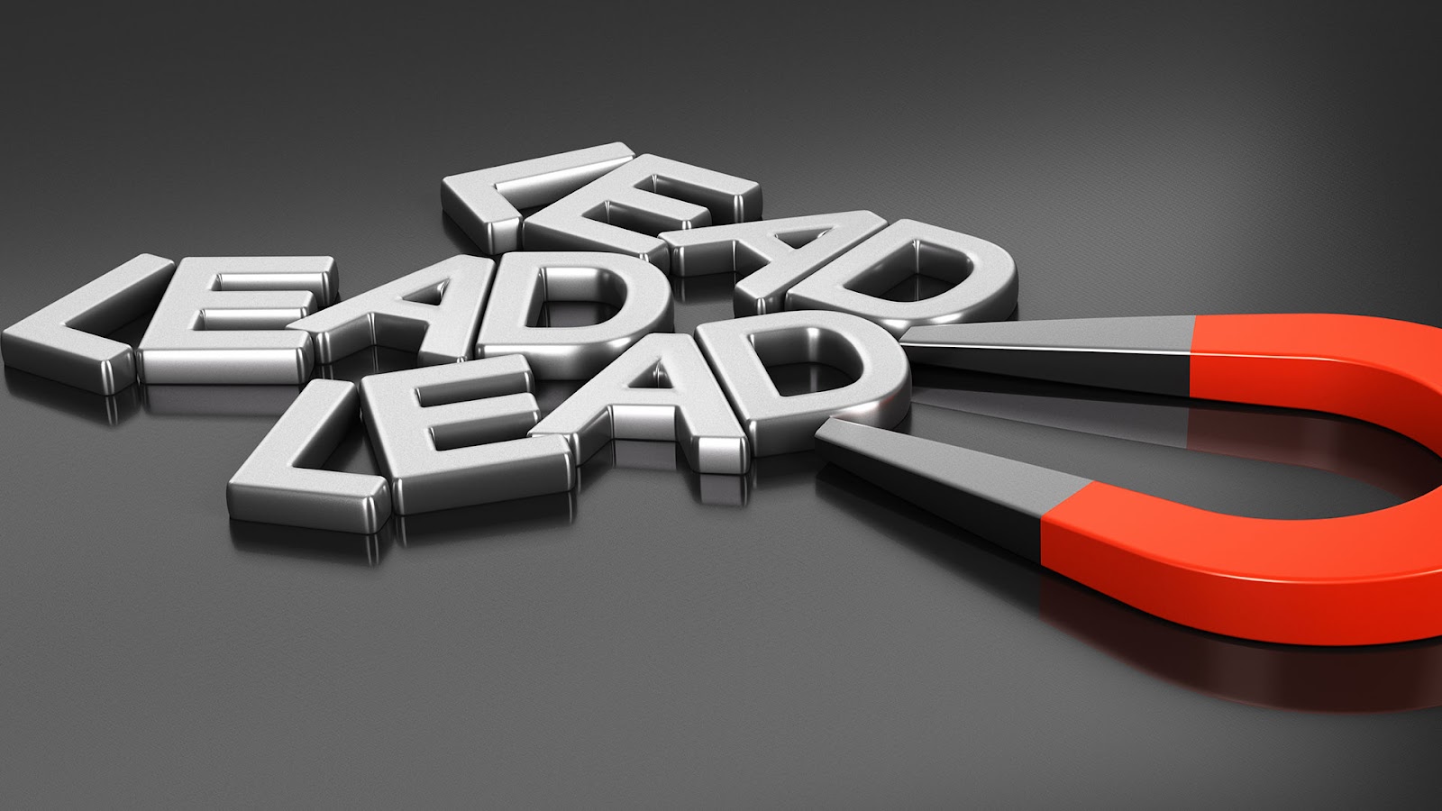 O poder de atração de um Lead Magnet é demonstrado por um ímã vermelho que reúne as letras da palavra 'LEAD', sugerindo a capacidade de converter interesse em novos contatos.