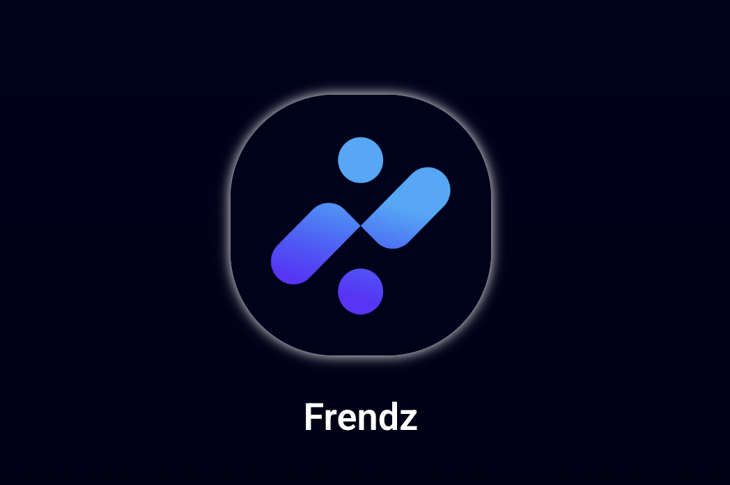 Design de logotipo com formas interligadas e o nome 'Frendz'. Isso simboliza a ideia de crescimento através de conexões e redes, um aspecto relevante no 'Growth Marketing'.